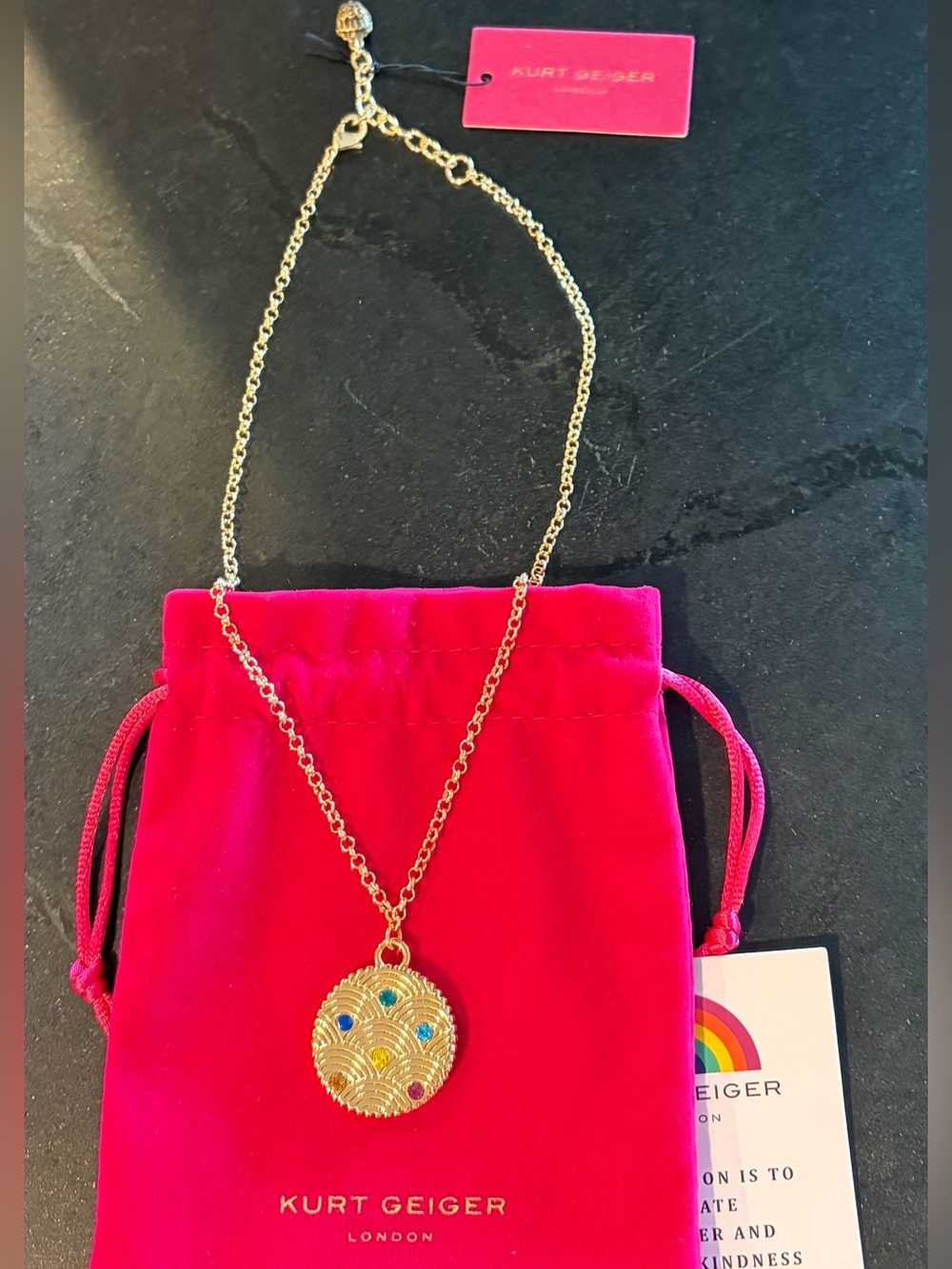 NWT Kurt Geiger London Signature Southbank Coin Pendant Necklace